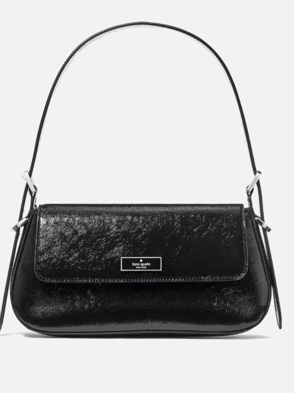 New Kate Spade Bridget Shiny Patent Leather Small Flap Shoulder Bag Black - Picture 2 of 5